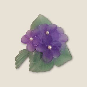 Vintage Avon Violet Brooch Purple & Green Floral Pin 1.5 Inches Plastic & Metal